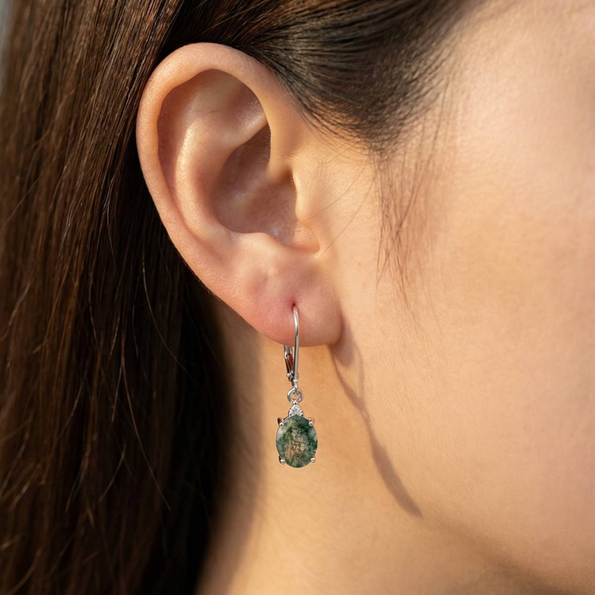 Moss Agate Rounded Hoop Earrings