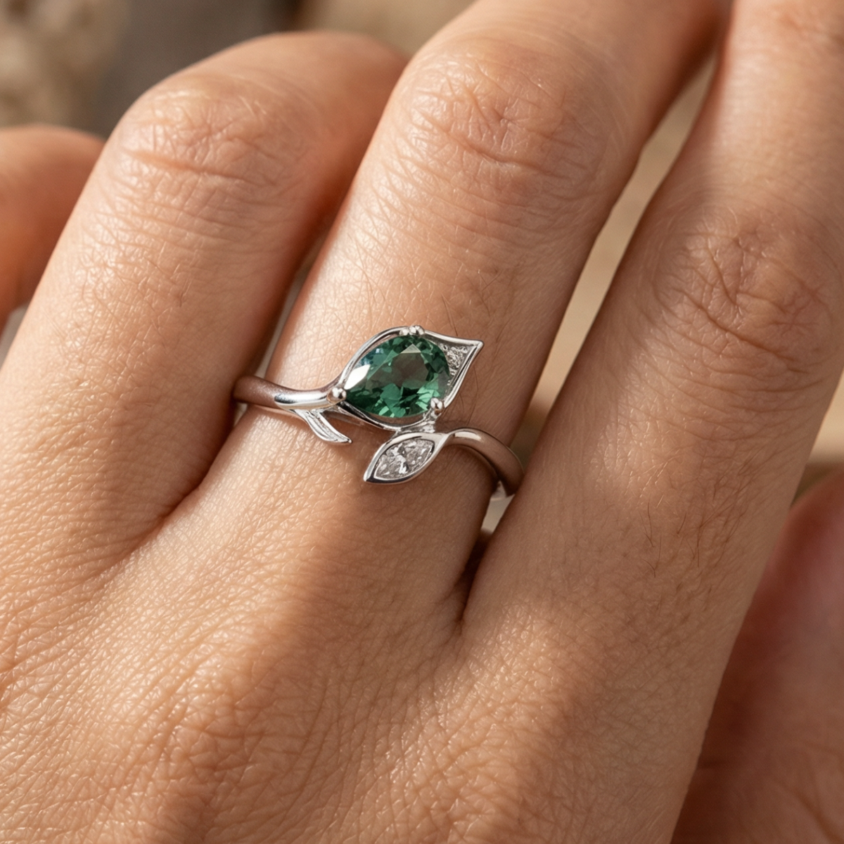 Green Crystalline Floral Ring