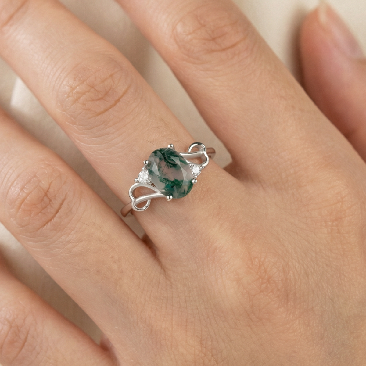 Moss Agate Rounded Stone Ring
