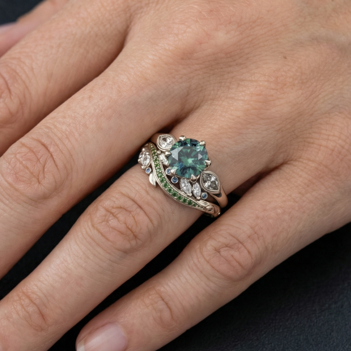 Rounded Green Zirconia Eye Nature Silver Ring
