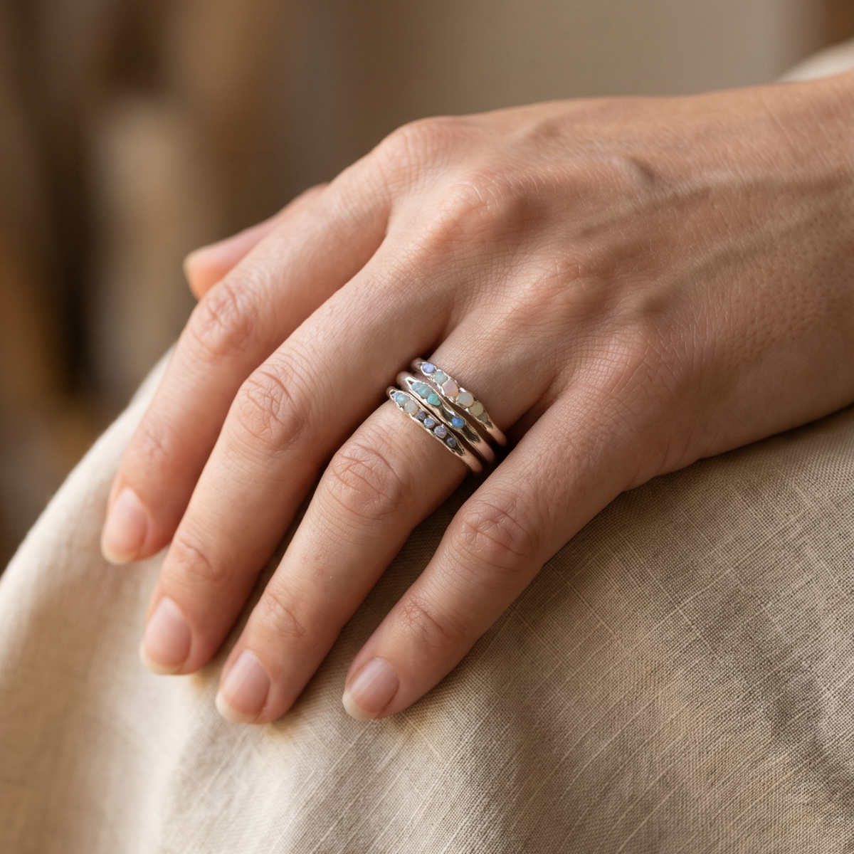 Vintage Layered Blue Stones Silver Ring