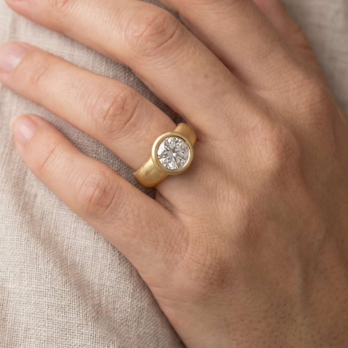 Ring made of forged gold with vintage zirconias
