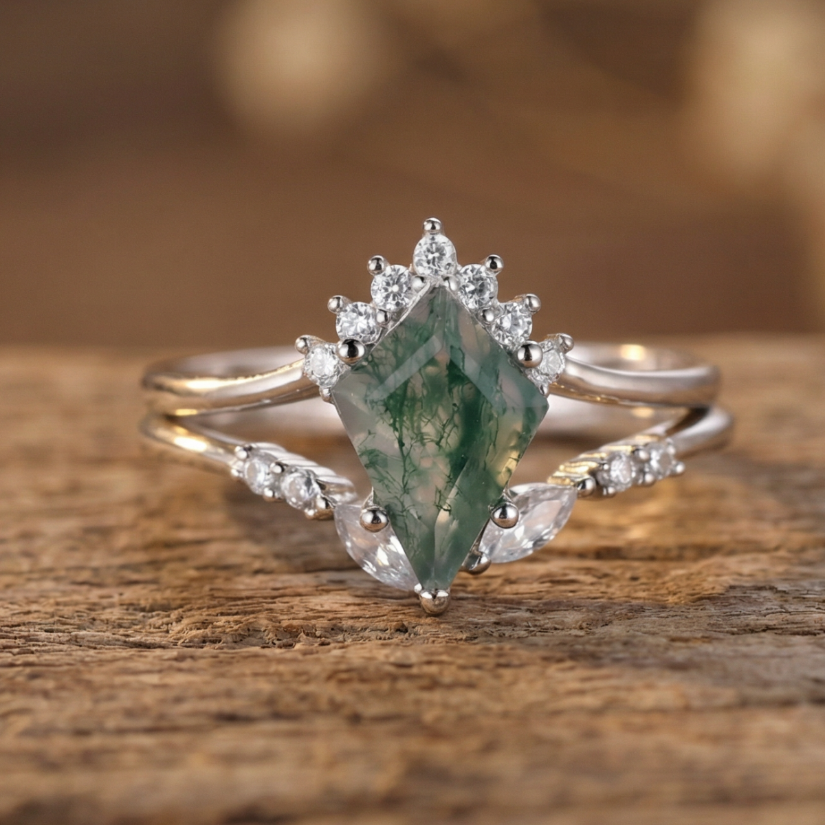 Moss Agate Layered Silver Ring