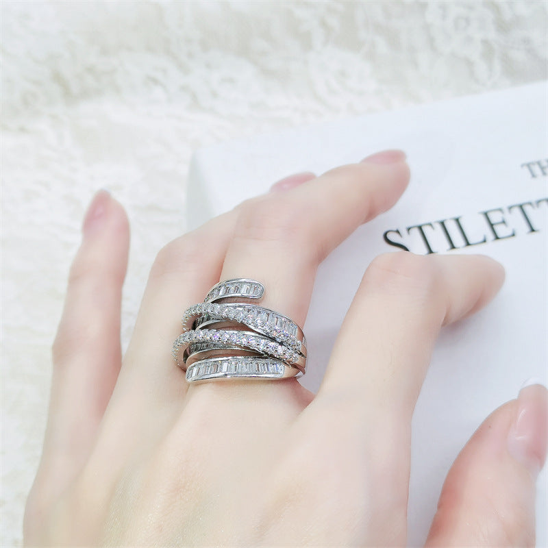 Adjustable Silver Zircon Ring