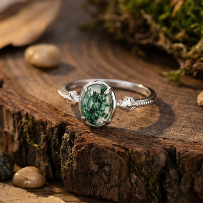 Moss Agate Round Stone Ring