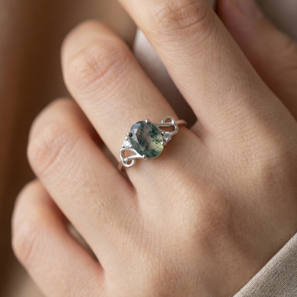 Moss Agate Rounded Crystal Ring