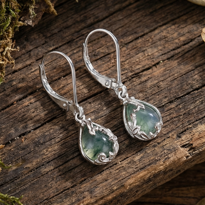Moss Agate Rounded Drop Earrings