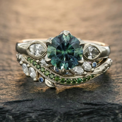 Rounded Green Zirconia Eye Nature Silver Ring