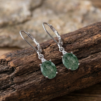 Moss Agate Rounded Hoop Earrings