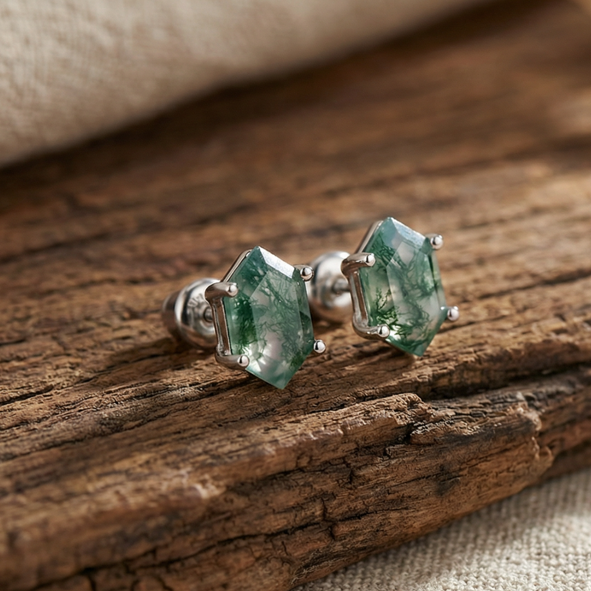 Moss Agate Stud Earrings