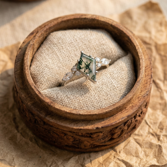 Moss Agate Crystal Silver Ring