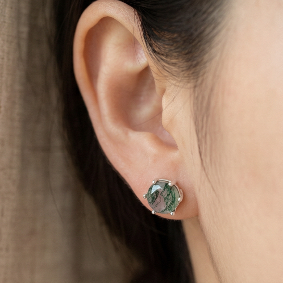 Moss Agate Rounded Stud Earrings