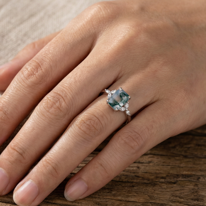 Moss Agate Cubic Stone Zirconia Ring