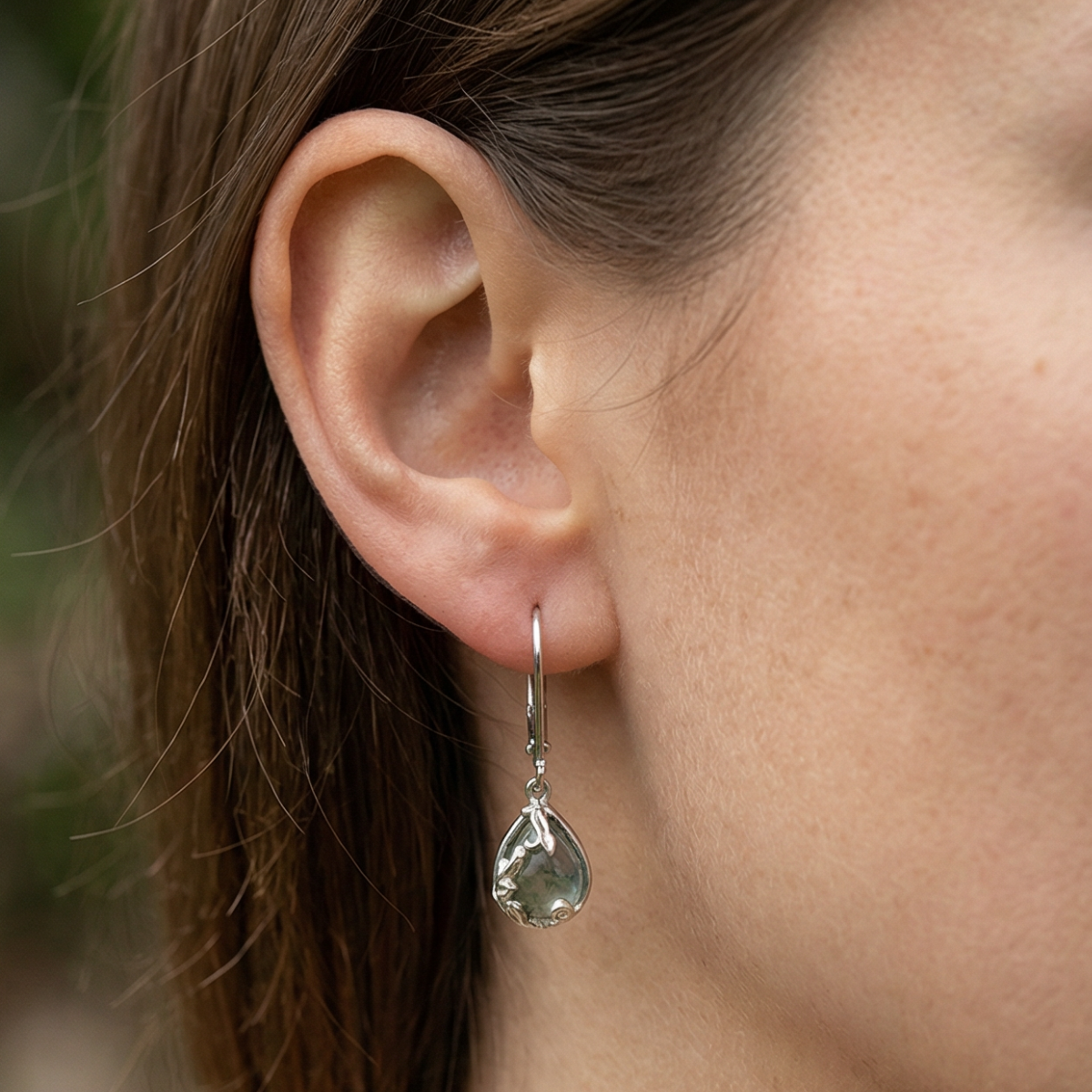 Moss Agate Rounded Drop Earrings
