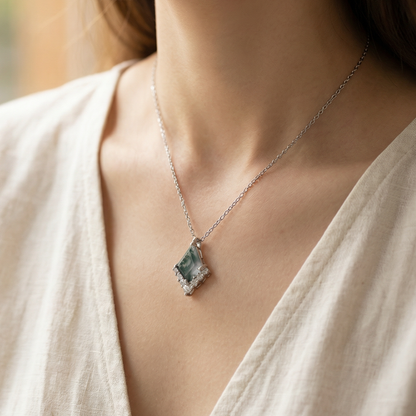 Moss Agate Nature Silver Necklace