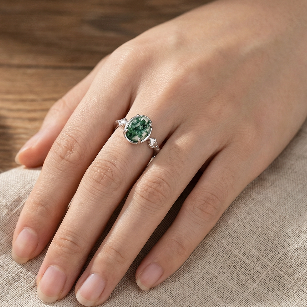 Moss Agate Round Stone Ring