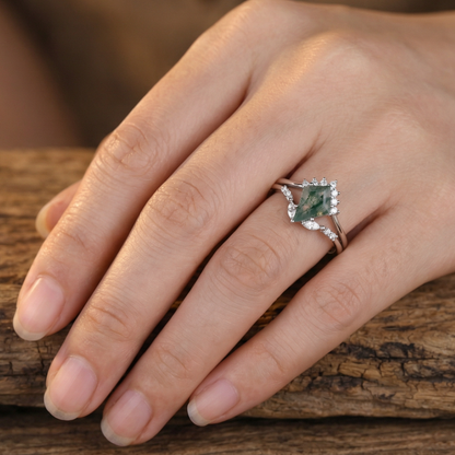 Moss Agate Layered Silver Ring