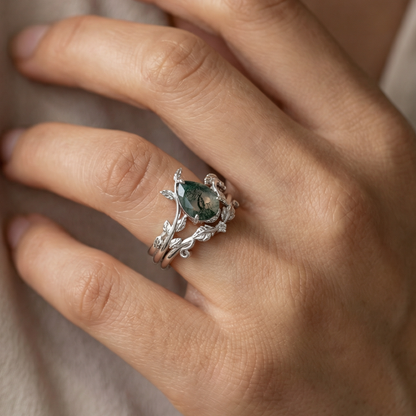Moss Agate Drop Crystal Layer Ring