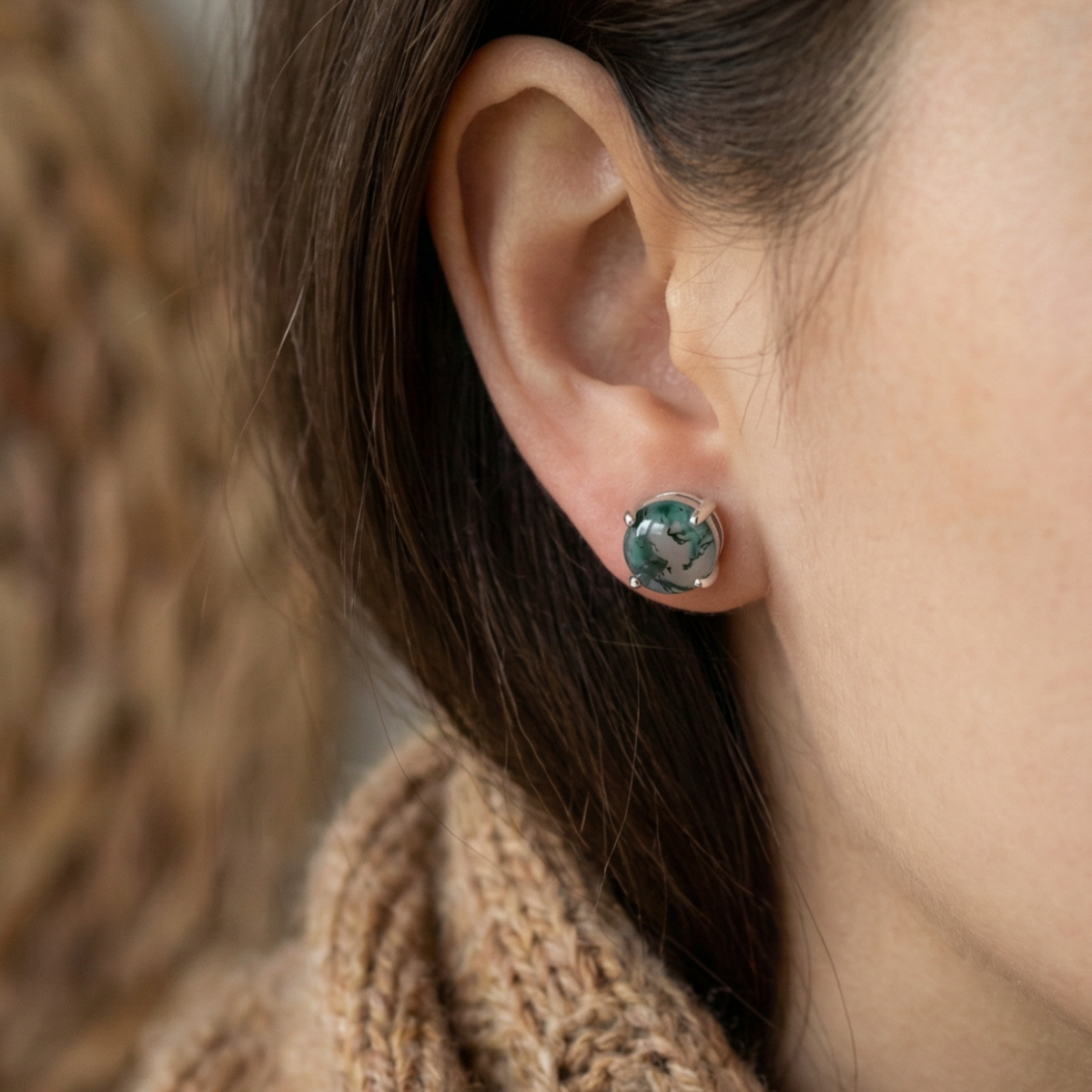Moss Agate Round Earrings