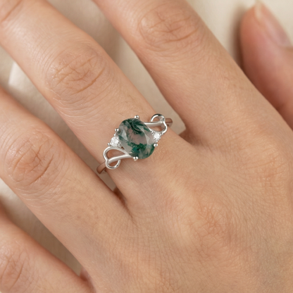 Moss Agate Rounded Stone Ring