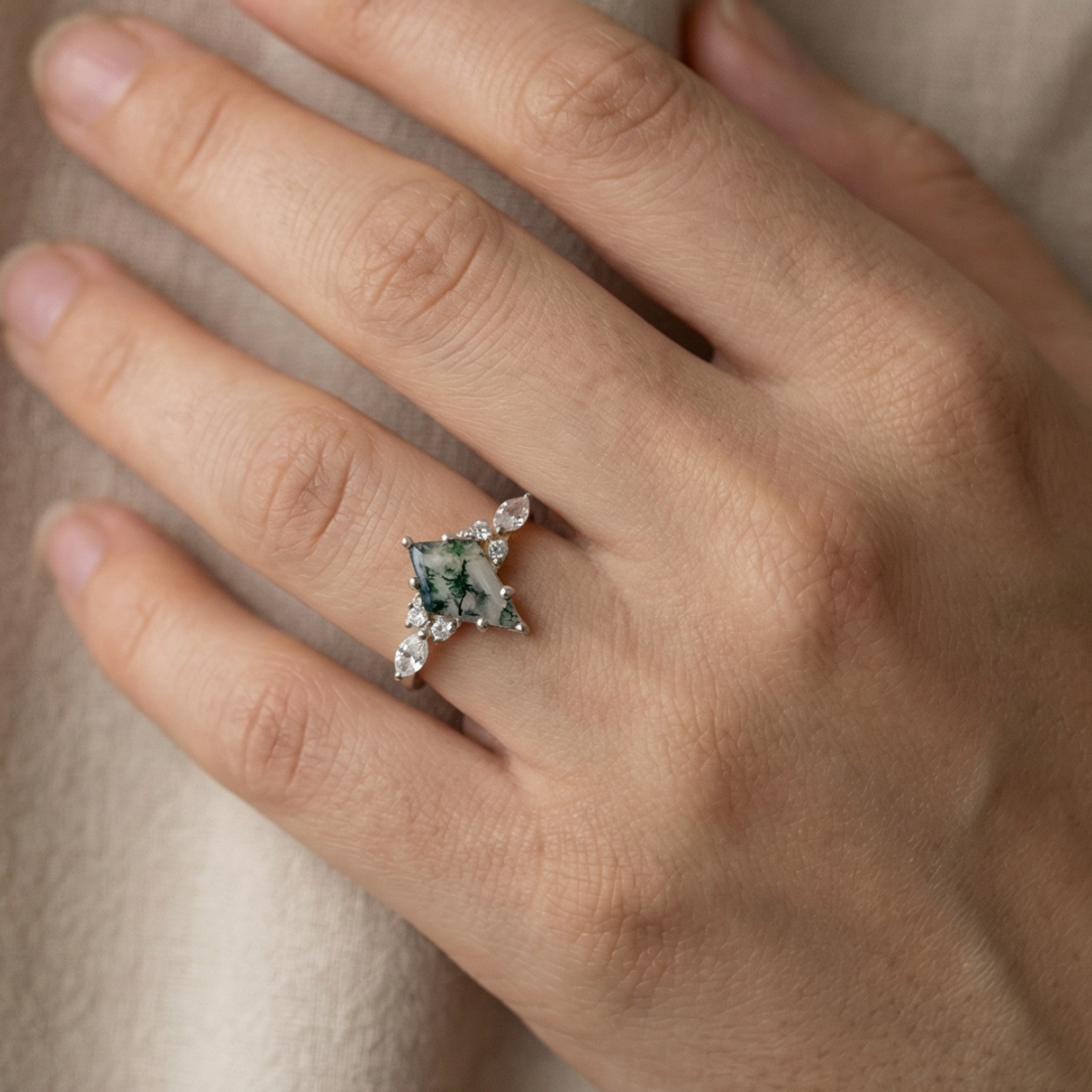 Moss Agate Crystal Silver Ring