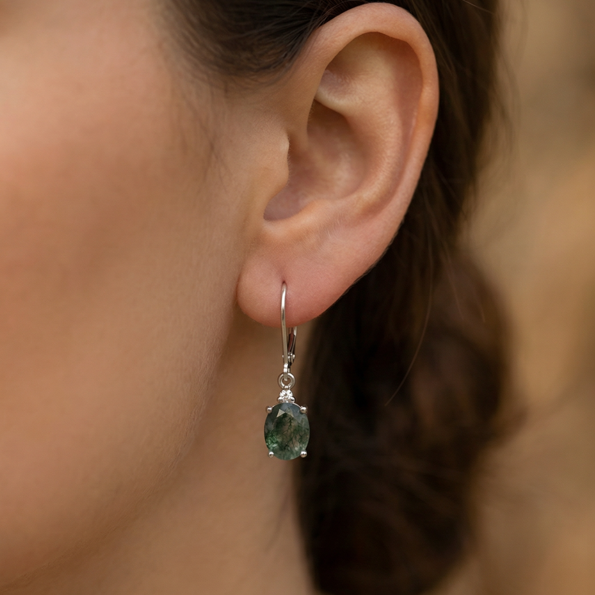 Moss Agate Rounded Earrings