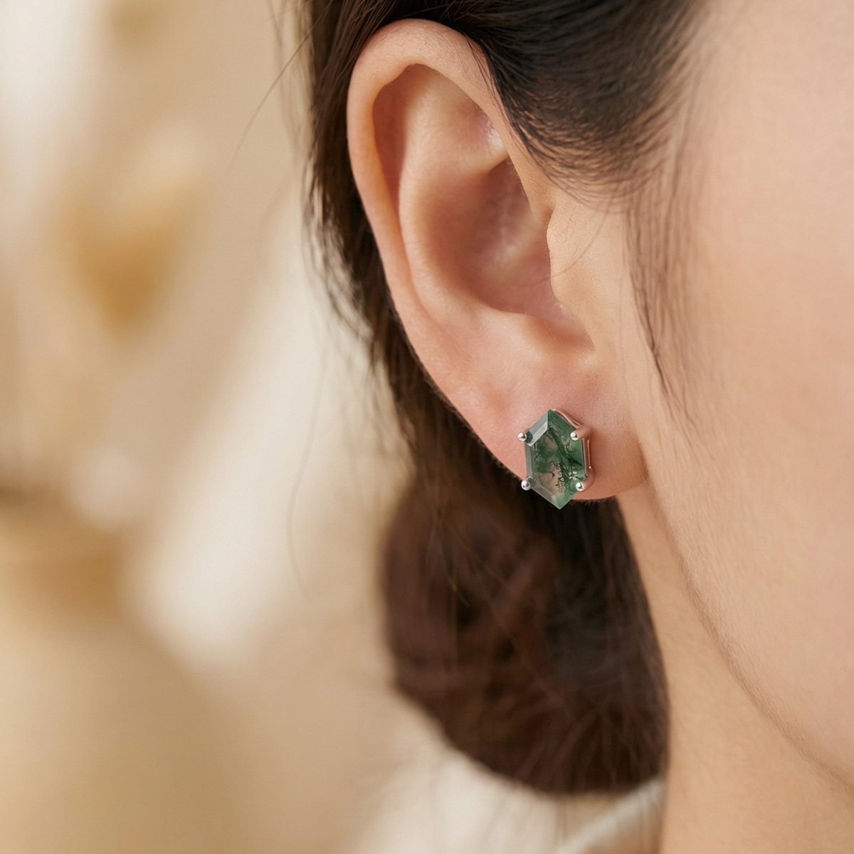 Moss Agate Stud Earrings