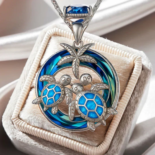 Opal Circle Turtle Palm Necklace