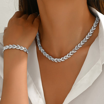 Elegant Rhinestone and Glass Bracelet + Necklace Set