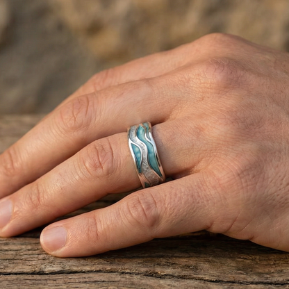 Turquoise Silvered Waves Ring