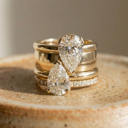 Vintage Double Zirconia Drop Ring