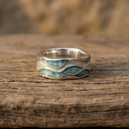 Turquoise Silvered Waves Ring