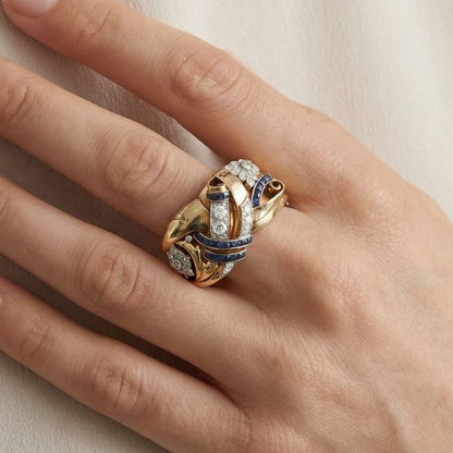 Vintage Gold Blue Zirconia Ring