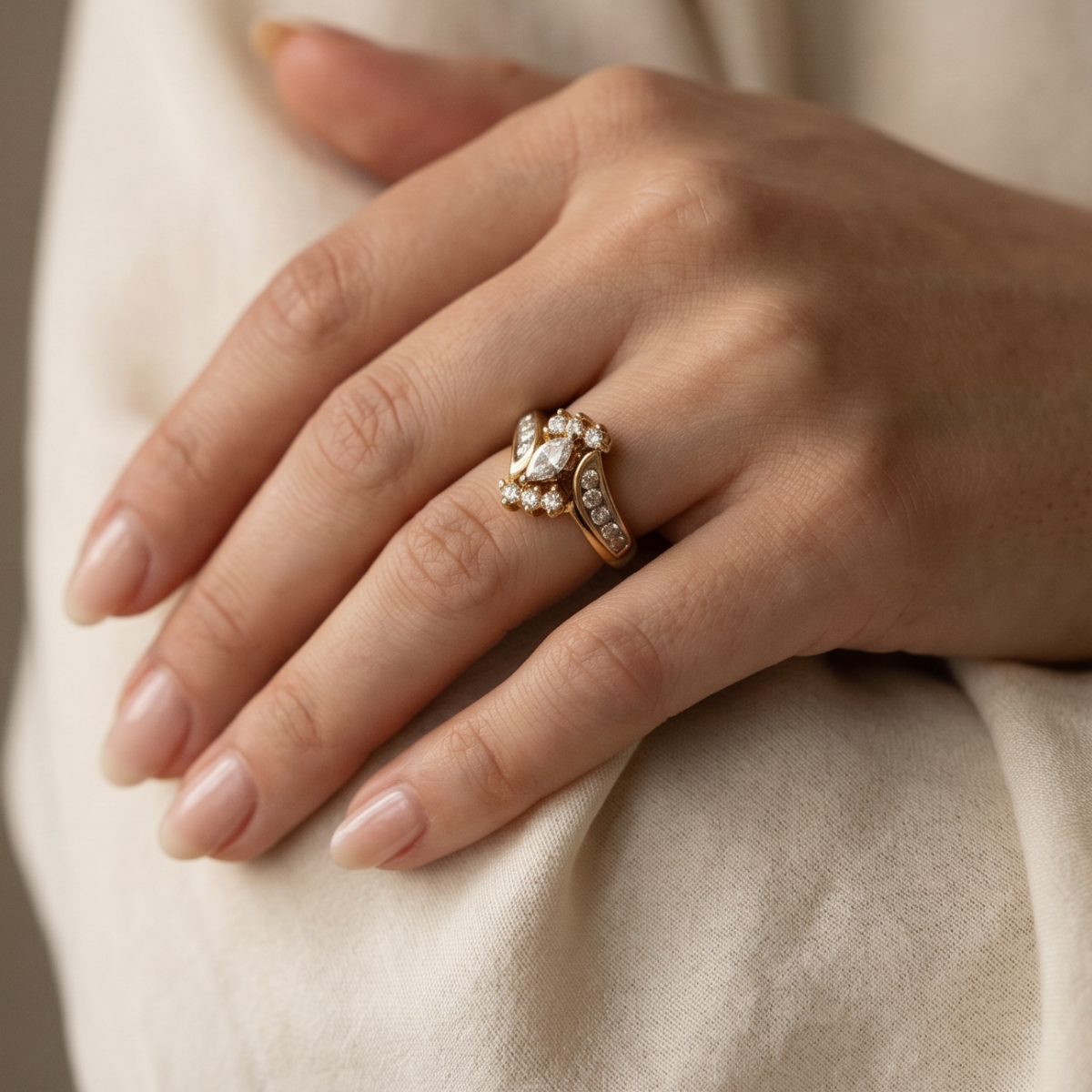 Vintage Zirconia Inlaid Gold Ring
