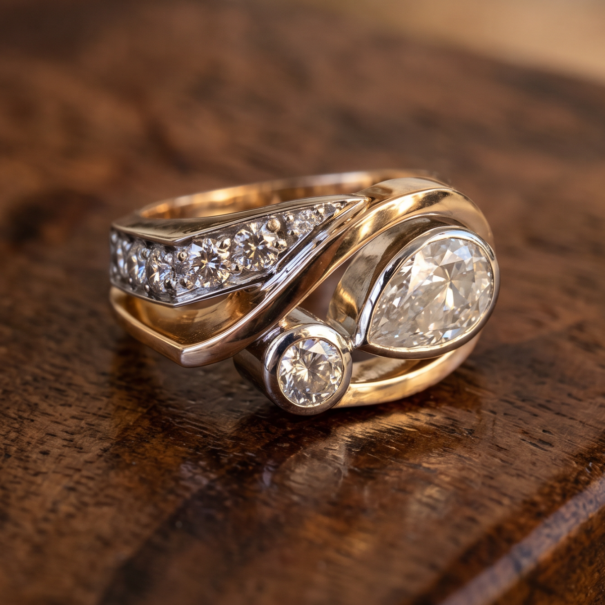 Vintage Zirconia Gold & Silver Irregular Ring