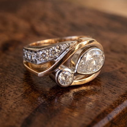 Vintage Zirconia Gold & Silver Irregular Ring