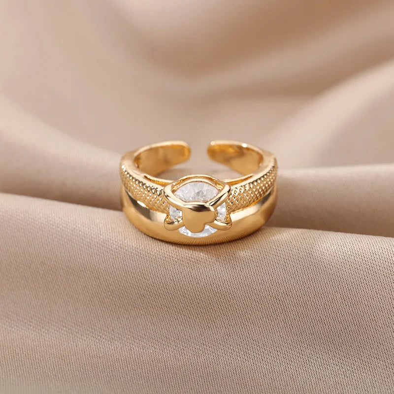 Adjustable Heart Zircon Ring