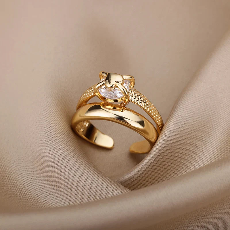 Adjustable Heart Zircon Ring