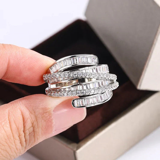 Adjustable Silver Zircon Ring