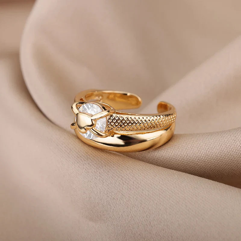 Adjustable Heart Zircon Ring