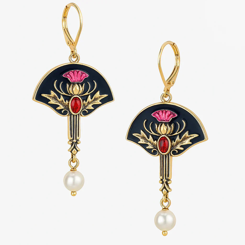 Boho Earrings with Pearls and Red Crystal