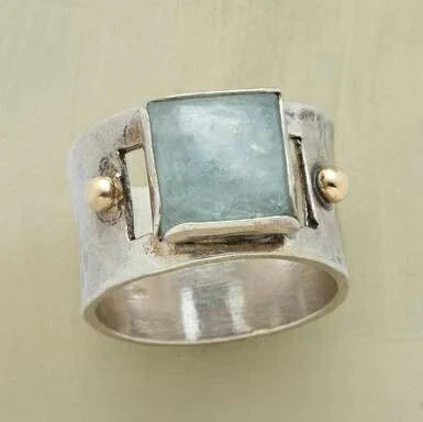 Vintage Green Square Moonstone Ring