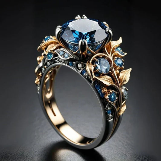 Exotic Ring with Blue Crystal Flower
